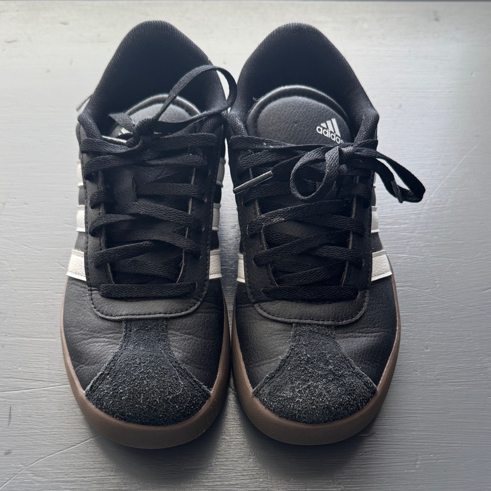 adidas Black Sneakers with White Stripes and Gum Soles